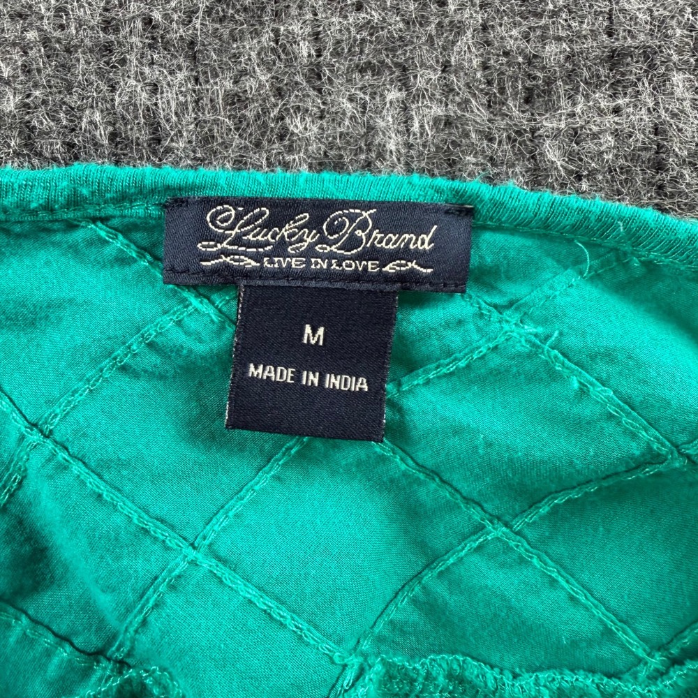 Lucky Brand Womens Teal Green V-Neck Long Sleeve Lattice Pintuck Top Size M - Picture 6 of 7